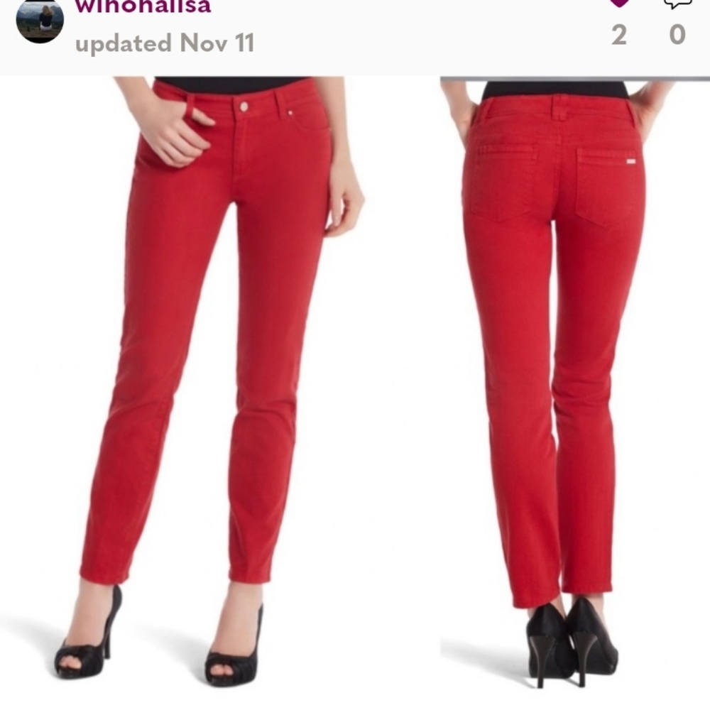 WHBM Blanc Slim Ankle Red Jeans Size 2